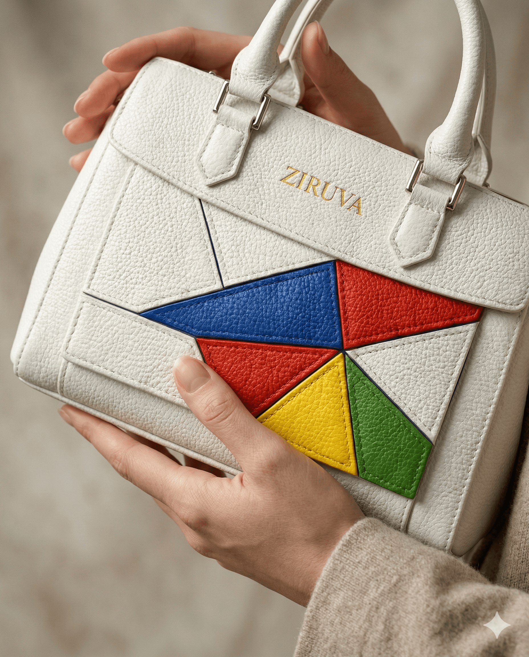 ZIRUVA La Prisme — Noir Gold-Prism colourway. Hero luxury leather handbag, designed in London